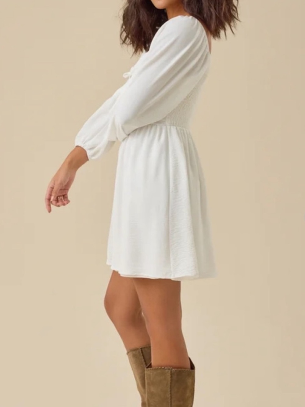 NWT Altar’d State Bennett Mini Dress White Long Sleeve Dress - Picture 5 of 7